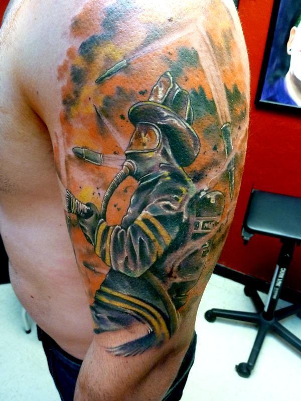 Firefighter half sleeve by Mully Tattoos